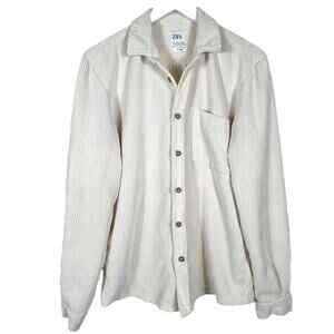 Zara Micro Cord Jacket Sz Small‎ Ecru Ivory Fall Layering Neutral Relaxed Fit